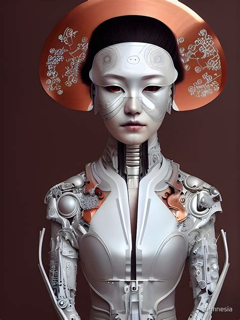 Japanese Geisha Cyborg With Copper Details Modern Cyberpunk Digital