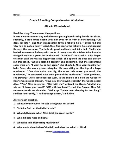 10 4th Grade Reading Worksheets With Answers