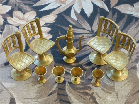 Vintage Brass Turkish Coffee Miniatures Doll House Decor Clean