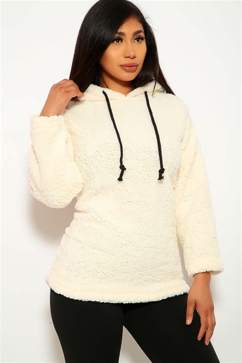 Off White Faux Fur Long Sleeves Sweater Women Of Edm
