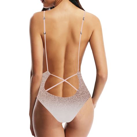 Rose Gold Glitter Pink Ombre White Sexy Lacing Backless One Piece