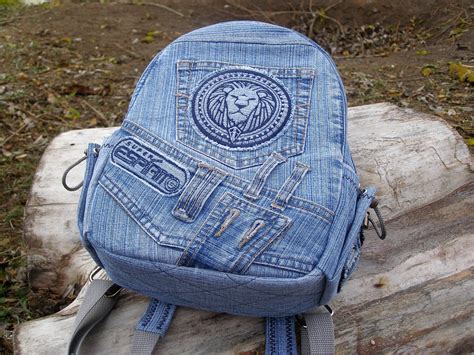 Mini Recycled Denim Backpack With Patches Designer Hipster Jeans