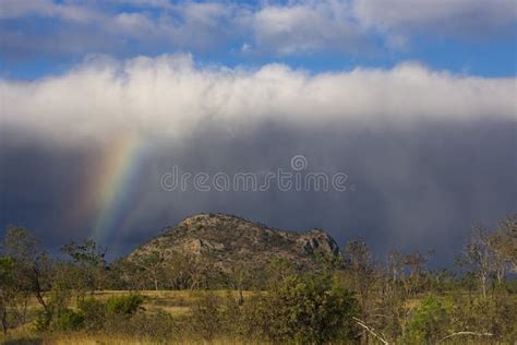 Late Afternoon Storm With Rainbow At Leading Edge Stock Photo Image