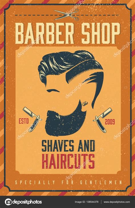 High definition photographs, laminated for durability and fade prevention, dimension 24 x 36 inches. Barber Shop affiche — Image vectorielle Mogil © #138544378