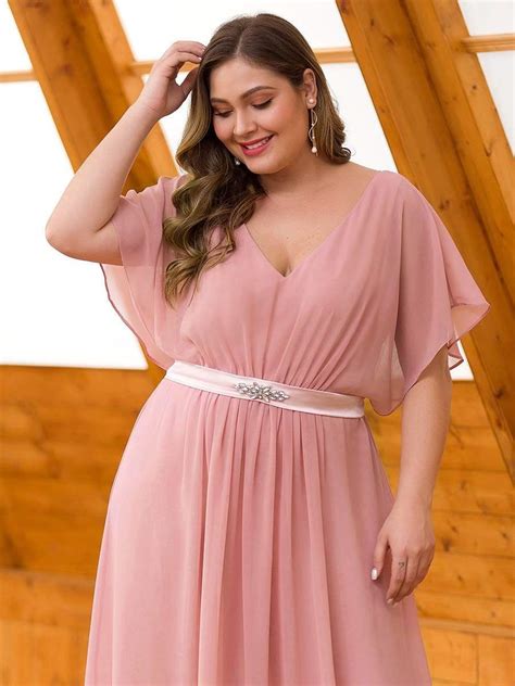 Maxi Long Flowy Chiffon Plus Size Evening Dress With Short Sleeve Outlet26