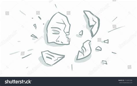 Broken Mask Black White Sketch Drawing Stock Vector Royalty Free