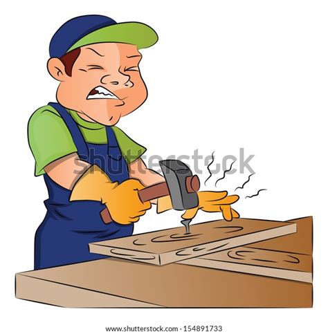 Vector Illustration Male Carpenter Hammering Nail Stock Vector Royalty
