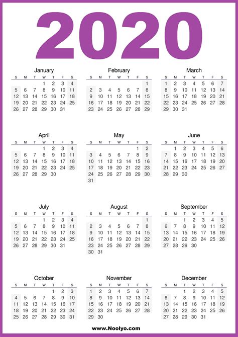 2020 Printable Calendar Blue And Purple Calendars Printable