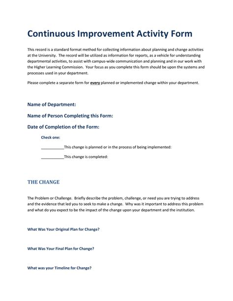Continuous Improvement Suggestion Form Template