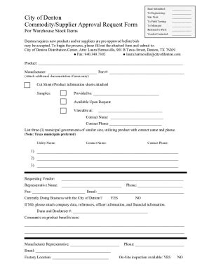 Fillable Online Commodity Supplier Approval Request Form Fax Email