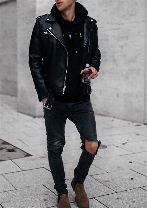 👌 Black On Black Leather Jacket Outfit Men Men Fashion Casual