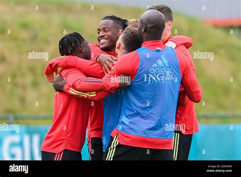 Belgiums Jeremy Doku And Belgiums Michy Batshuayi Pictured During A
