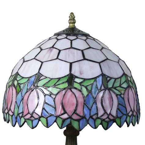 Diameter 30cm 12 Inch Handmade Rustic Retro Stained Glass Table Lamp Pink Rose Pattern Shade