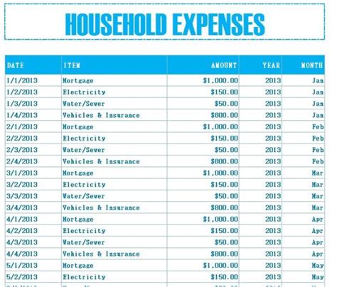 Household Budget Expenses My Excel Templates