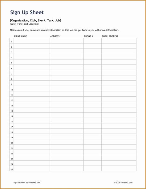 Email Sign Up Forms Template Printable Notecard Printable Forms Free