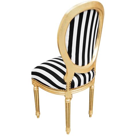 Louis Xvi Style Chair With Black And White Stripes And