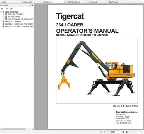Tigercat Loader 234 2340101 2342100 Operator S Service Manual