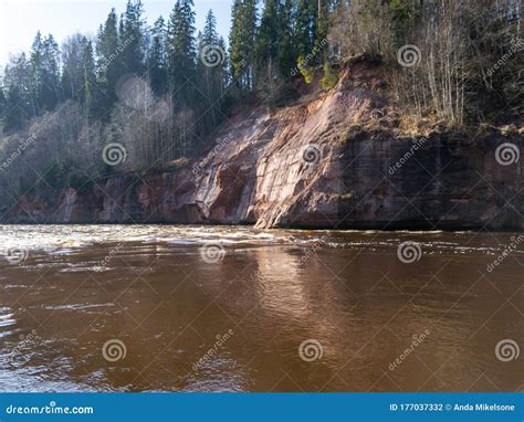 Charming Spring Landscape With Sandstone Cliffs On The River Bank Fast