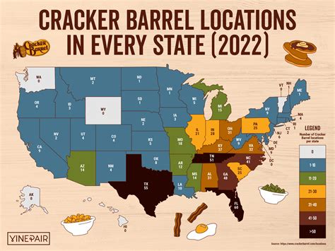 The Number Of Cracker Barrels In Every State Map Vinepair