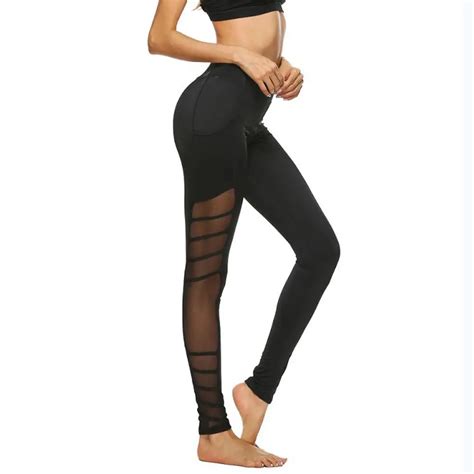 women black sexy full length fitness yoga pants lift hips slim hollow mesh sports leggings