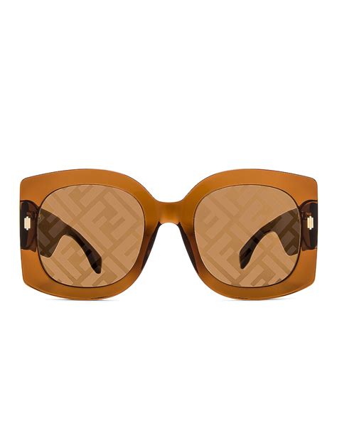 Fendi Acetate Square Logo Sunglasses In Brown Fwrd