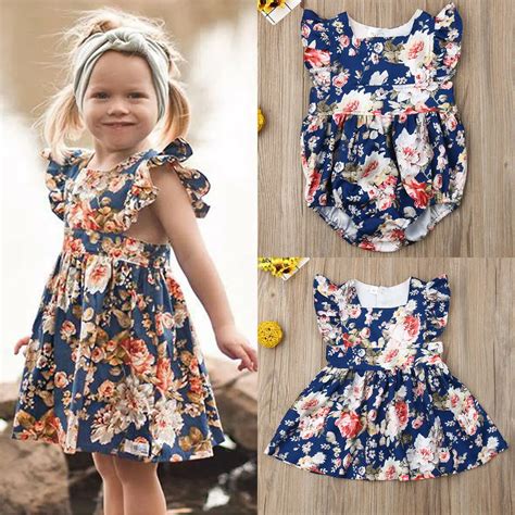 Infant Baby Kids Girls Floral Sisters Matching Dress Romper Outfits