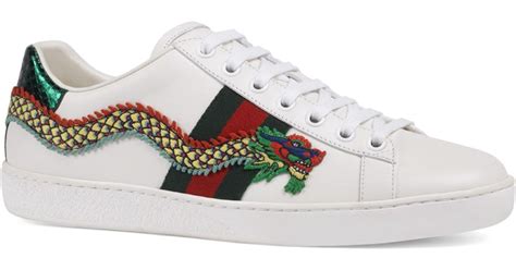 Lyst Gucci New Ace Dragon Leather Sneakers In White