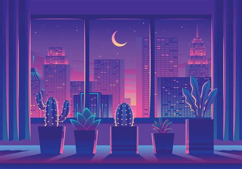 Cozy Room With City Landscape From Window Illustration 4629379 Vector