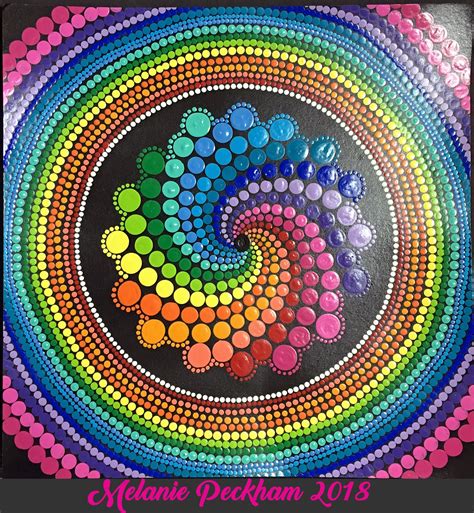A Painting With Circles And Dots In The Center On A Black Background