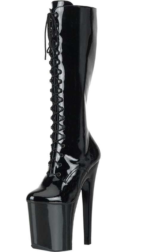 Pleaser Womens Platform Boots Extreme Inch Heels Sexy Black Lace Up Boots Knee High