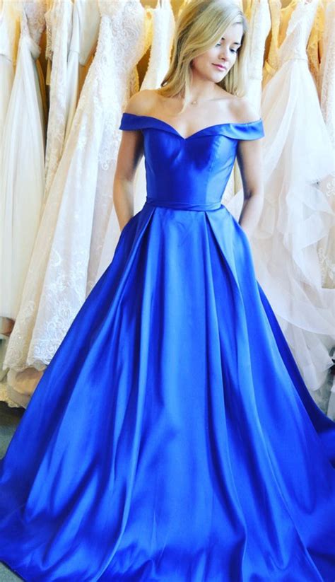 Shop now whilst stocks last. Gorgeous Off the Shoulder Royal Blue Satin Long Prom Dress ...