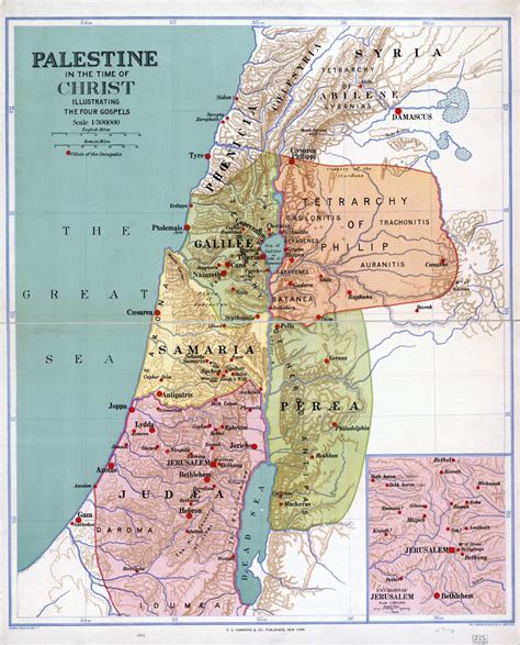 Large Scale Detailed Old Map Of Palestine In The Time Of Christ 1916
