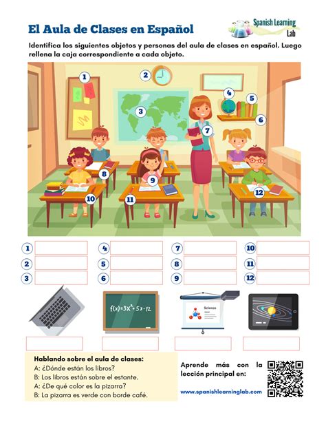 El Aula De Clases En Español Ejercicios En Pdf Spanish Learning Lab