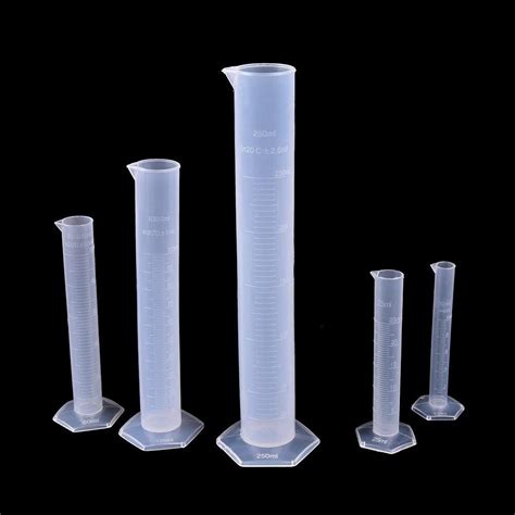 5 Sizes Clear Plastic Graduated Cylinders 10 25 50 100 250ml 5 Pack Plastic Beakers Set 50