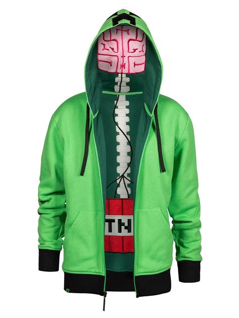 Jinx Minecraft Creeper Anatomy Mens Green Premium Zip Up Hoodie