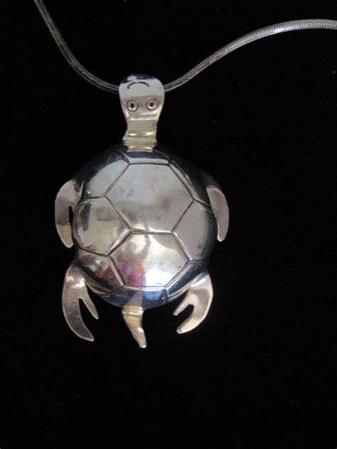 STERLING SILVER BIG Turtle Pin Pendant Necklace Artist Etsy