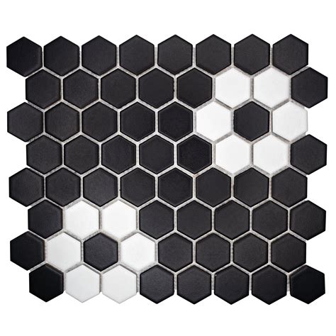 Dark Daisy 15 In Ceramic Hexagon Mosaic Hexagonal Mosaic Mosaic