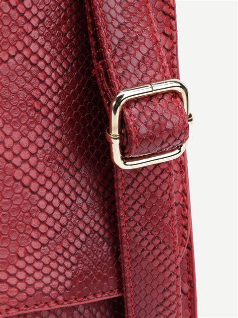 Red Snakeskin Leather Flap Handbag With Strap Sheinsheinside