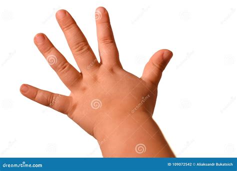 Isolated Little Baby Hand Shows Different Gestures On A White