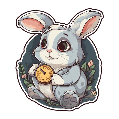 Cartoon Rabbit With Pocket Watch Sticker Vector Clipart Thumper