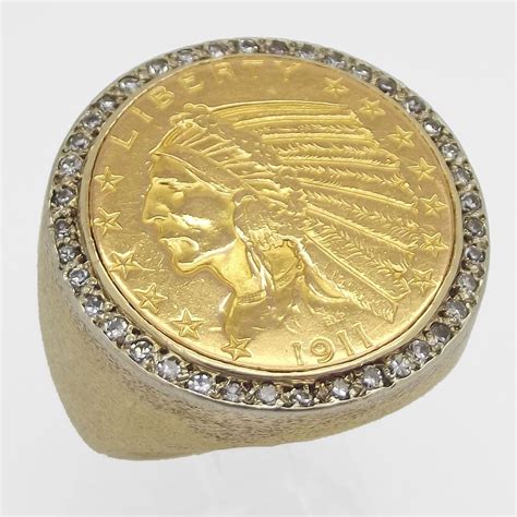 14k Yellow Gold 5 Quarter Eagle Coin Ring With 40 Cts Of Diamonds