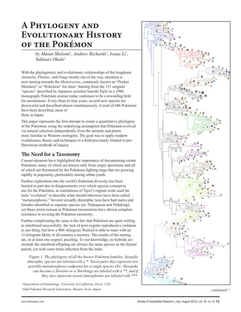 Pdf A Phylogeny And Evolutionary History Of The Pokémon