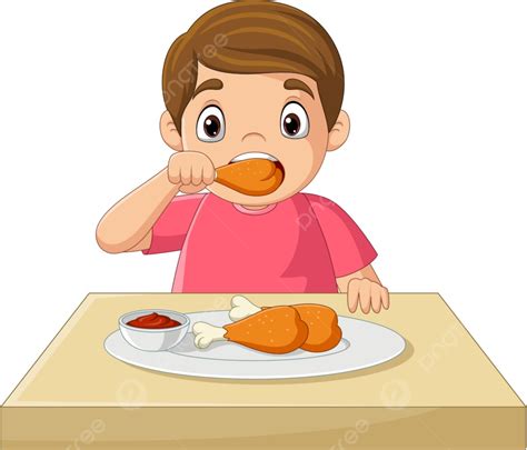 Kartun Anak Kecil Makan Ayam Goreng Panggang Daging Rakyat Png Dan
