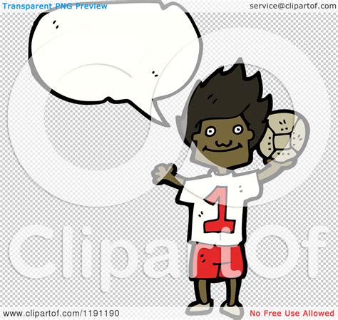 Cartoon Of A Black Boy Playing Soccer Speaking Royalty Free Vector