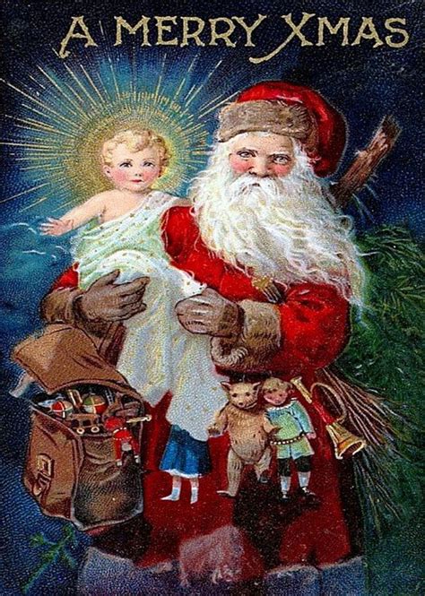Santa Claus Holds Baby Jesus A Merry Xmas 5 X 7 Victorian Era