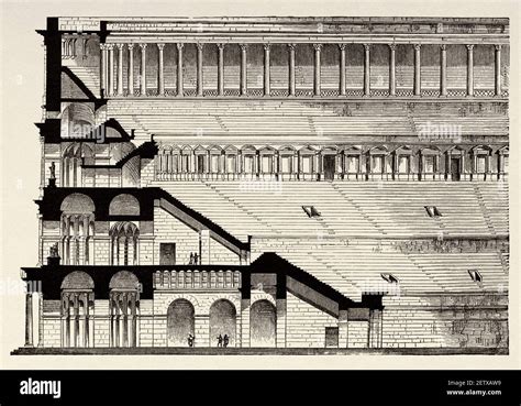 An Engraving Depicting A Cross Section Of The Colosseum Rome Ancient