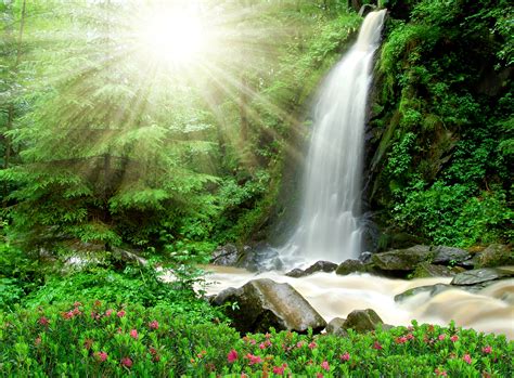 Waterfall Rays Of Light Nature Wallpapers Hd Desktop