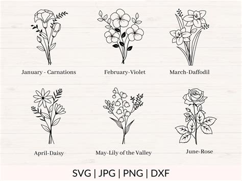 Birth Month Flowers Svg  Png Dxf Birth Month Flower Etsy Canada