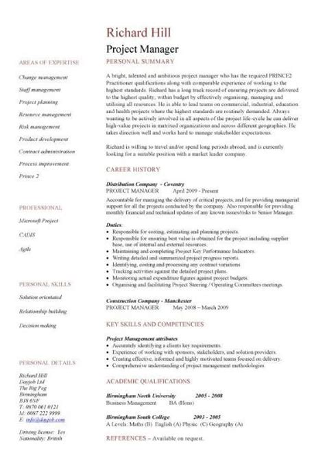 resume templates project manager manager cv template project