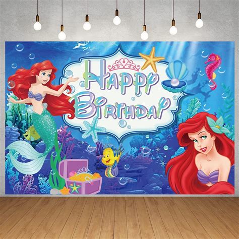 5 X 3 Ft Mermaid Happy Birthday Backdrop Tablecloth For Ariel Mermaid Princess